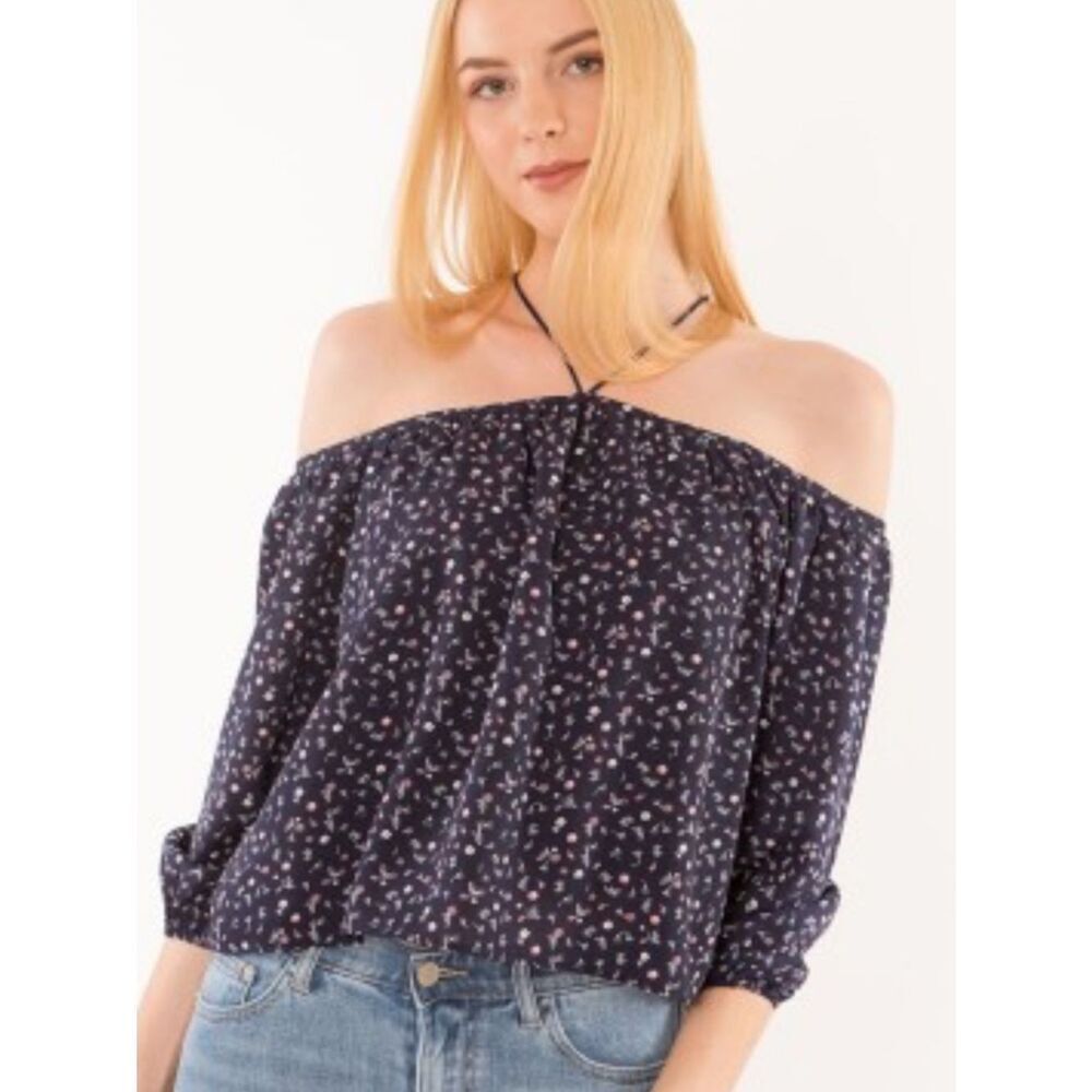 bishop + young Black Floral Print Off-Shoulder Top